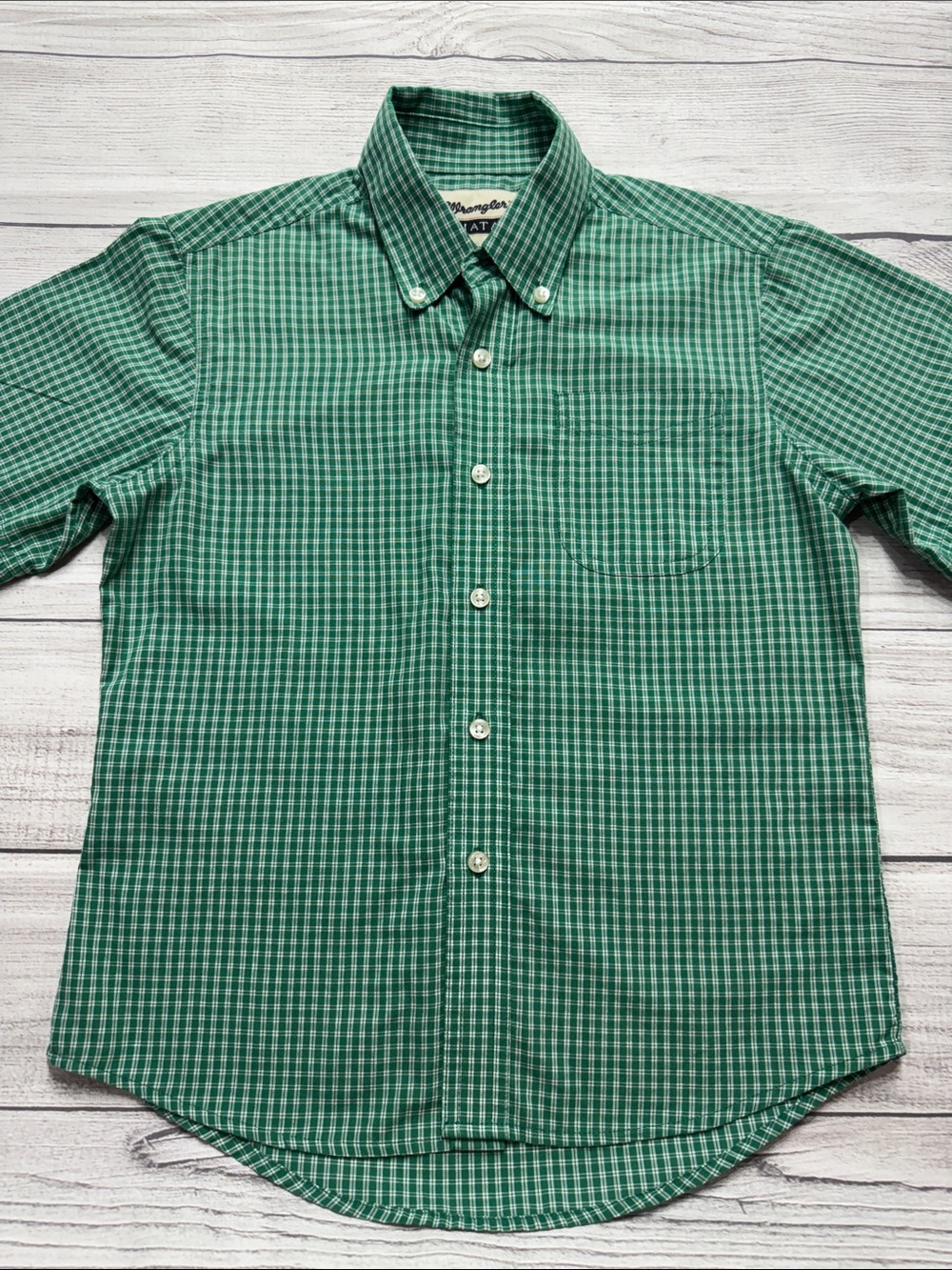 Wrangler RIATA Boys Green Plaid Button-Down Shirt